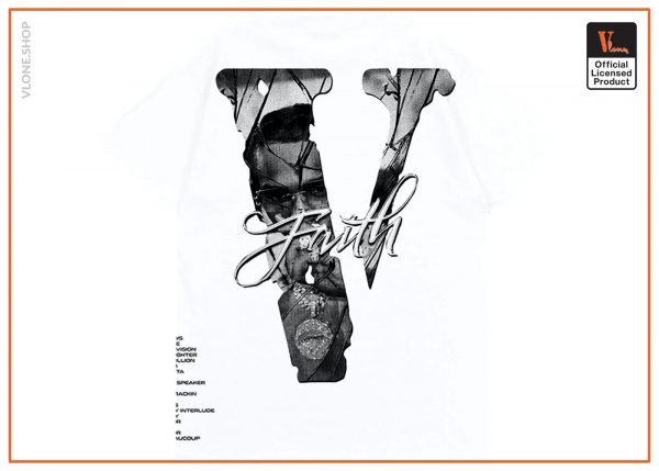 Pop Smoke x Vlone Faith King of New York White T Shirt Back - Vlone Shirt