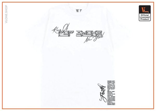Pop Smoke x Vlone Faith King of New York White T Shirt Front 937x669 1 - Vlone Shirt