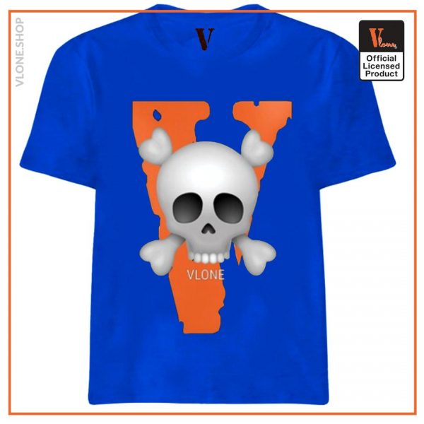 Vlone Big V With Skull T Shirt Blue - Vlone Shirt