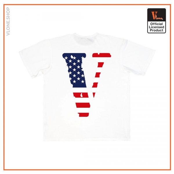 Vlone FRIENDS USA Flag Printed Exclusive White T Shirt Back - Vlone Shirt