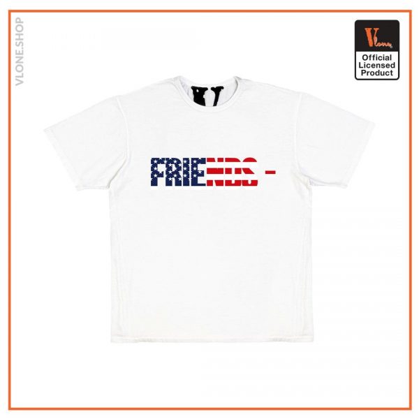 Vlone FRIENDS USA Flag Printed Exclusive White T Shirt Front - Vlone Shirt