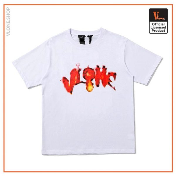 Vlone Halloween Flaming Pumpkin Tee White Front - Vlone Shirt